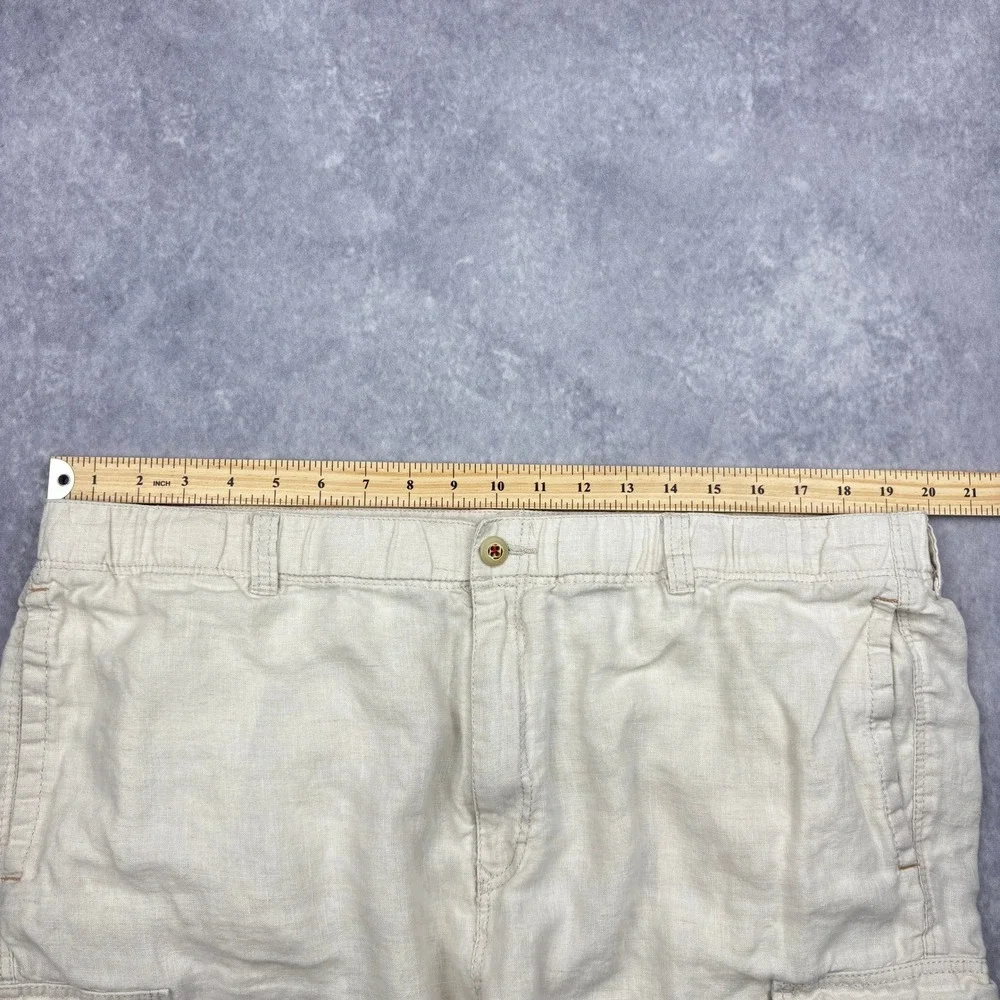 Tommy Bahama Relax Linen Cargo Pants Mens XL Oatmeal Beige Beach Trousers Casual